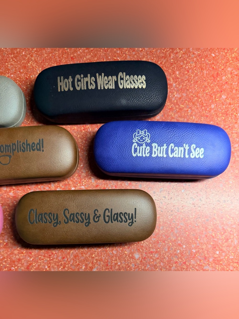 Customized by me engraved leatherette hard shell eye glass case 5 colors pick 1 - Picture 3 of 6
